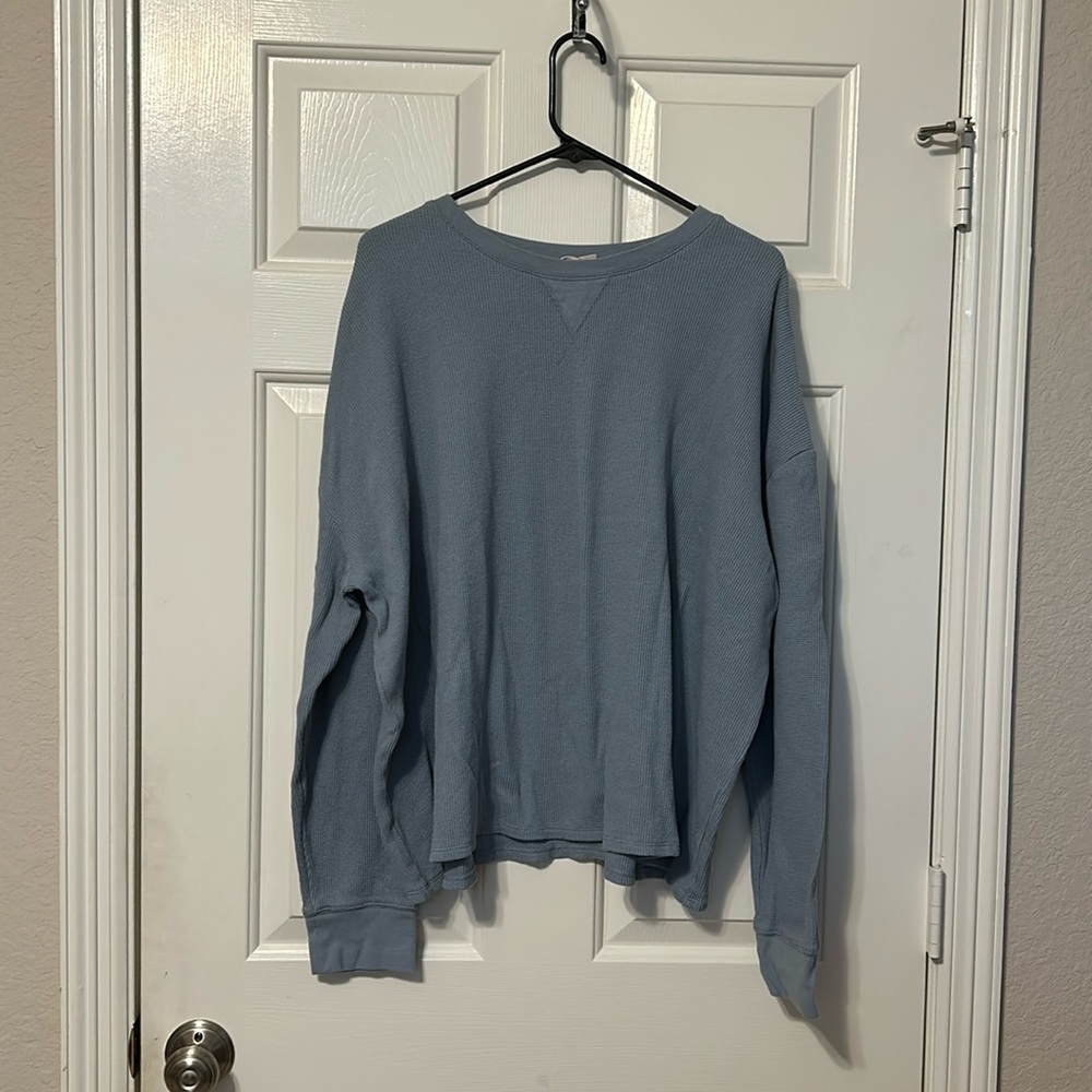 Life is Good Women's Waffle Long Sleeve Light Blue Shirt Size XXL